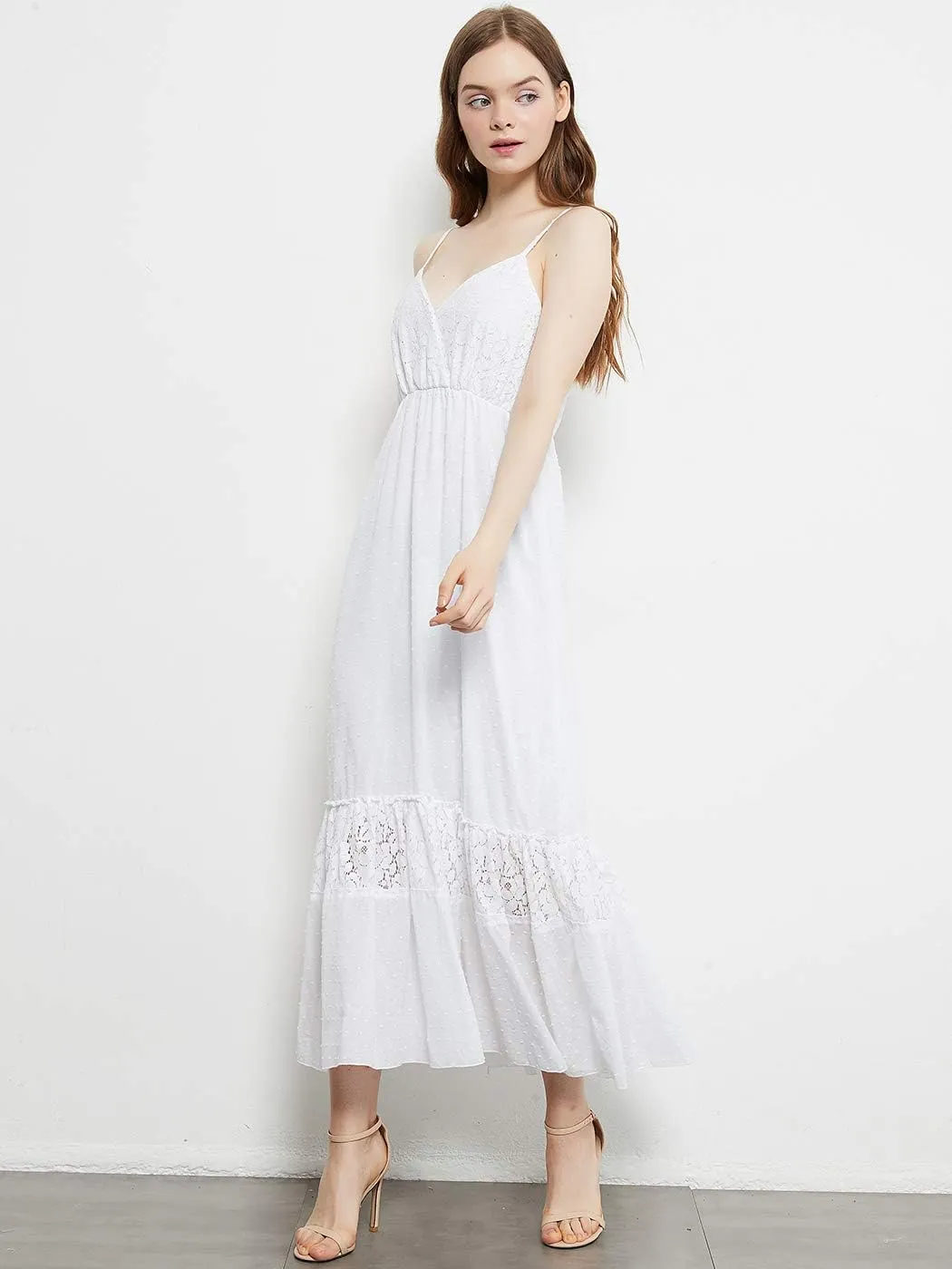 Anna-Kaci Womens Adjustable Spaghetti Strap Sleeveless Long Lace Boho Dress