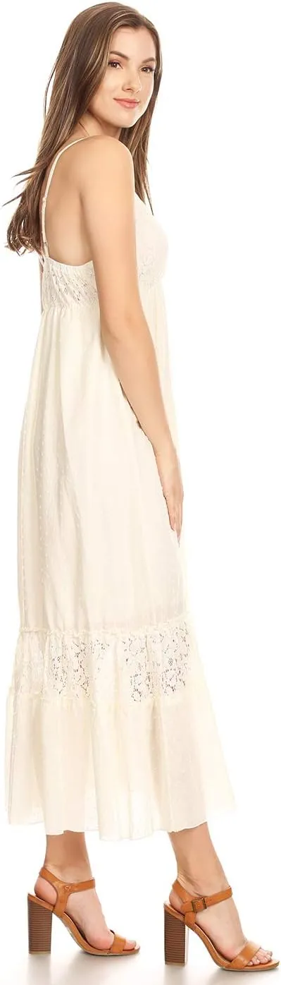 Anna-Kaci Womens Adjustable Spaghetti Strap Sleeveless Long Lace Boho Dress