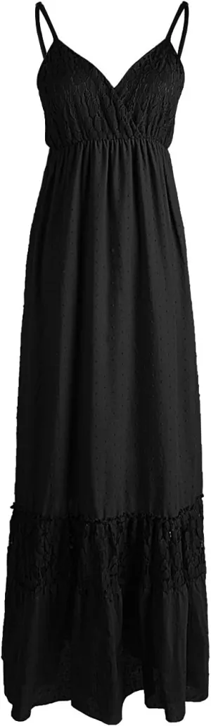 Anna-Kaci Womens Adjustable Spaghetti Strap Sleeveless Long Lace Boho Dress