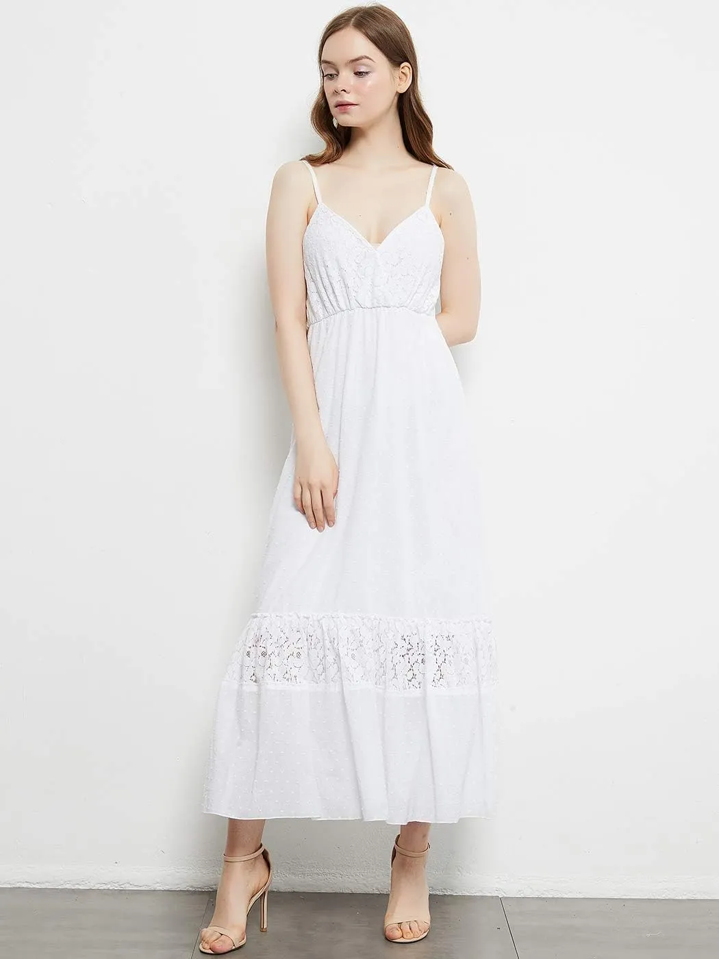 Anna-Kaci Womens Adjustable Spaghetti Strap Sleeveless Long Lace Boho Dress