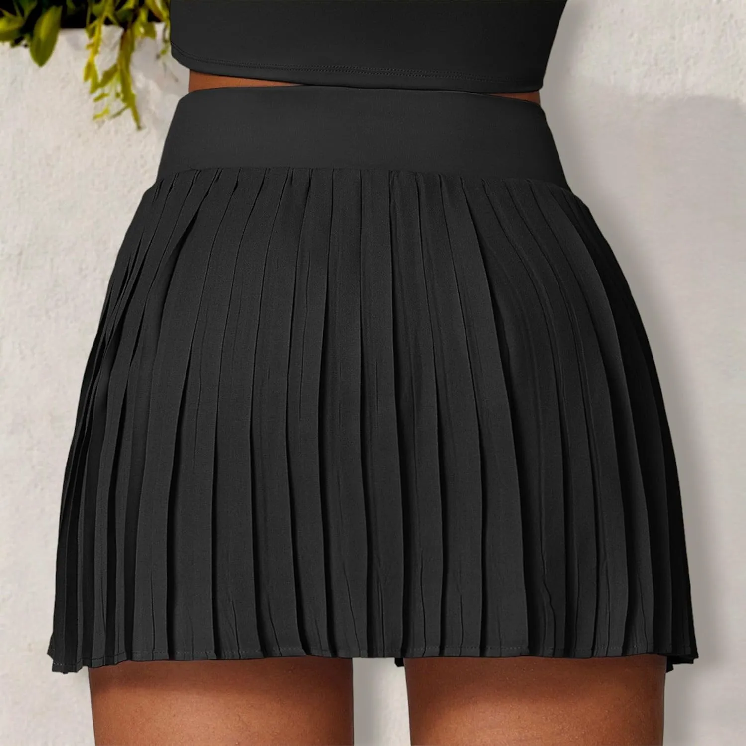 Anna-Kaci Women's High Waist Pleated Skort with Built-in Shorts and Asymmetrical Wrap Design