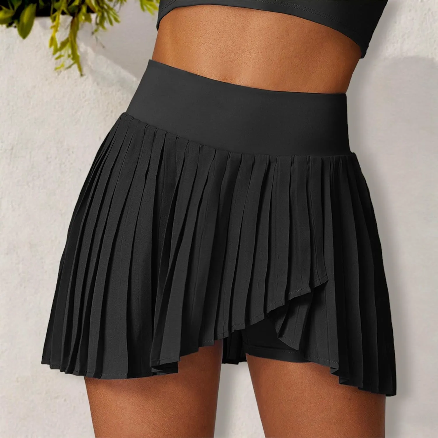 Anna-Kaci Women's High Waist Pleated Skort with Built-in Shorts and Asymmetrical Wrap Design