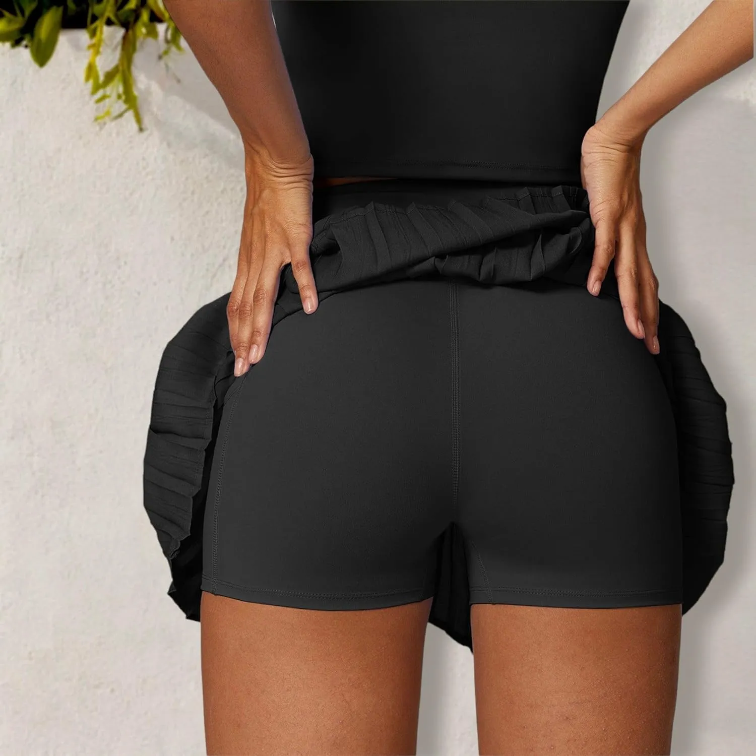 Anna-Kaci Women's High Waist Pleated Skort with Built-in Shorts and Asymmetrical Wrap Design