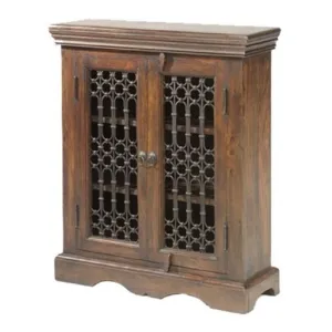 Antique Metal Jali Solid wood sideboard Brown