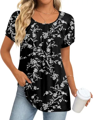 Anymeet Womens Tops 2025 Spring Summer Tunic Short Sleeve Casual Shirts Pleated Blouses for Leggings M-3XL