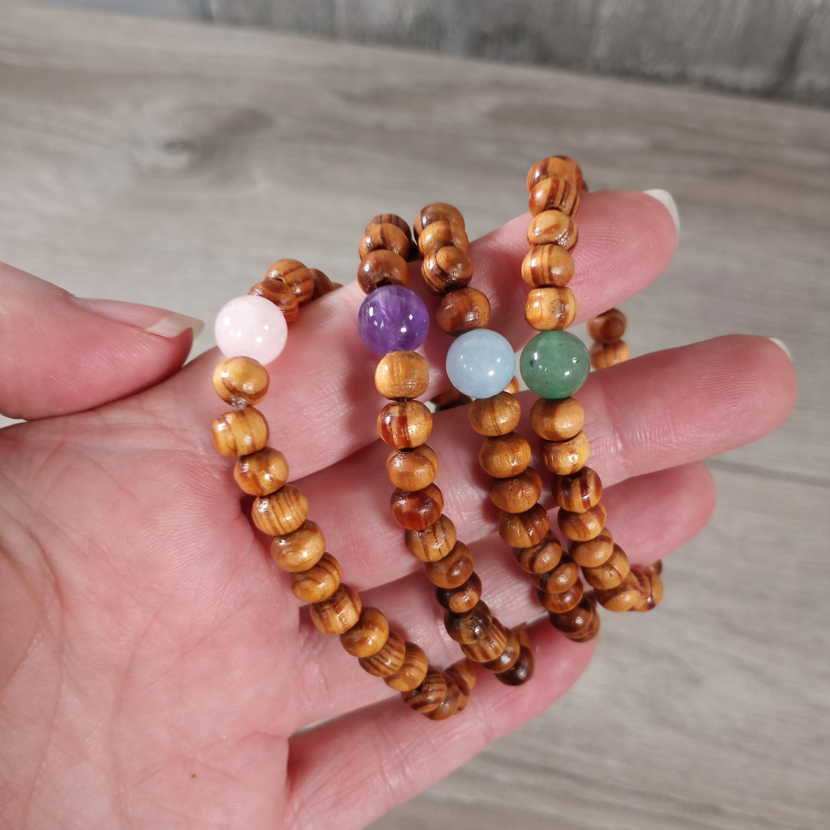 Assorted Gemstone with Wood Beads Bracelet Stretchy String