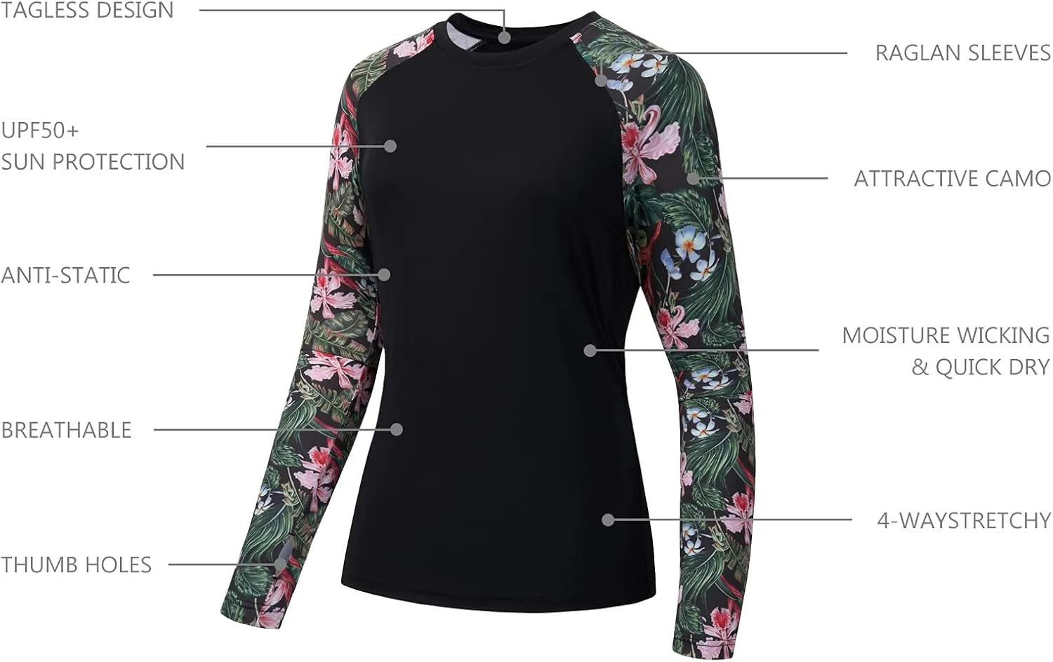 BASSDASH Womens UPF 50  UV Sun Protection T-Shirt Long Sleeve Fishing Hiking Performance Shirts