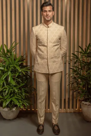 Beige hand embroidered Bandhagala set