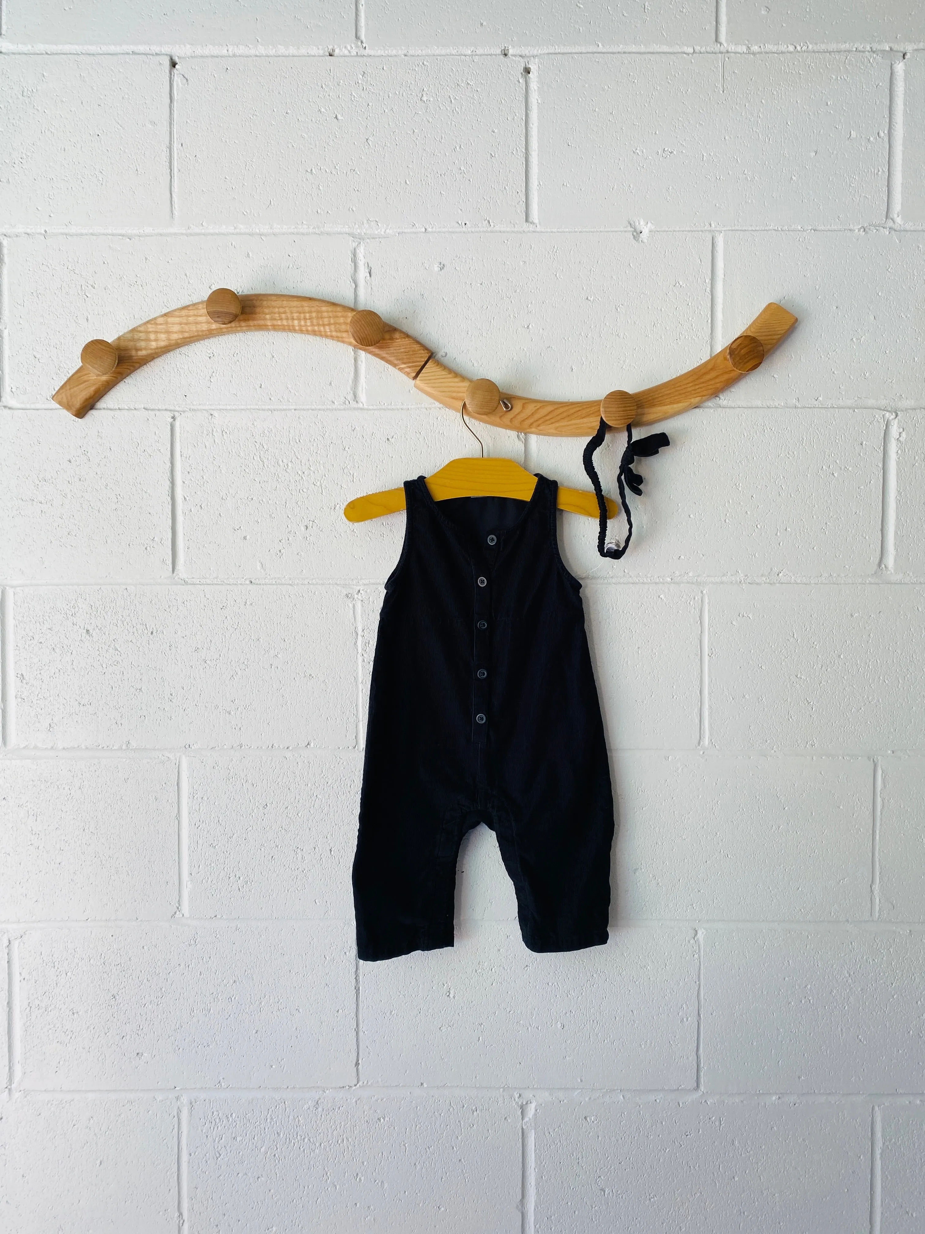 Black Corduroy Romper   Hairband, 3-6 months