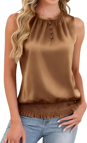 Blooming Jelly Womens Dressy Tank Tops Silk Satin Sleeveless Work Blouses Shirts Summer Business Casual Outfits 2025