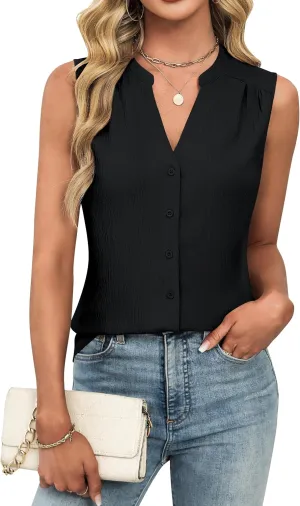Blooming Jelly Womens Summer Button Down Tank Tops Work Dressy Casual Blouses Pleated Sleeveless Trendy Shirts 2025