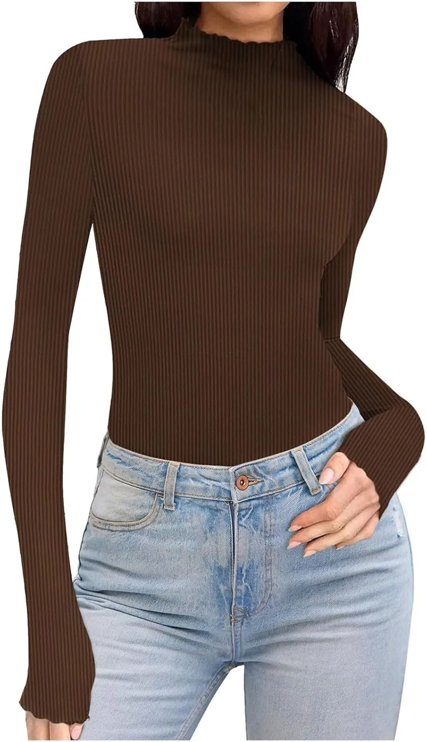 Blouses for Womens Dressy Casaul Slim Fitted Long Sleeve Shirts Solid Color Daily Basic Tee Girls Fashion Fall Top