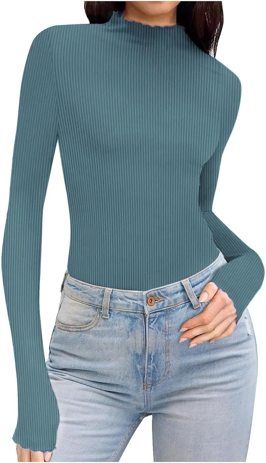 Blouses for Womens Dressy Casaul Slim Fitted Long Sleeve Shirts Solid Color Daily Basic Tee Girls Fashion Fall Top