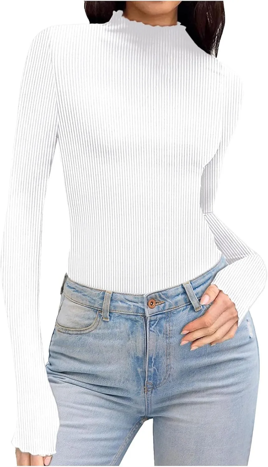 Blouses for Womens Dressy Casaul Slim Fitted Long Sleeve Shirts Solid Color Daily Basic Tee Girls Fashion Fall Top