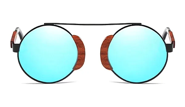 Blue Round Wood Sunglasses for Men - Stylish and Classy Eyewear
