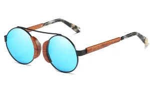 Blue Round Wood Sunglasses for Men - Stylish and Classy Eyewear
