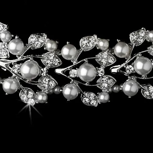 Bridal Wedding Crystal Pearl Necklace & Earrings Set