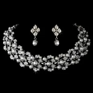 Bridal Wedding Crystal Pearl Necklace & Earrings Set