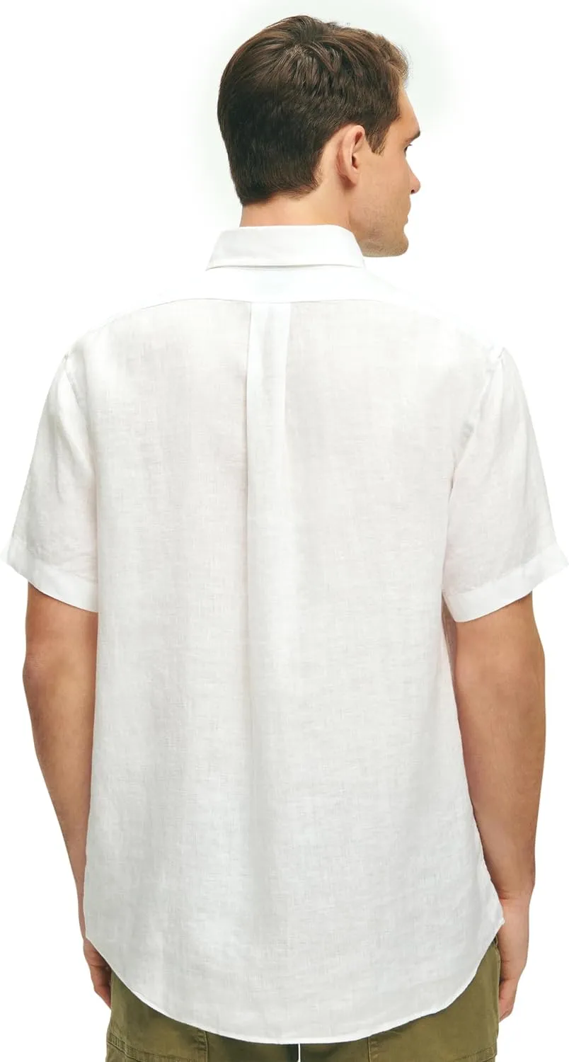 Brooks Brothers Men's Button Down Linen Madras Short Sleeve Sport Shirt