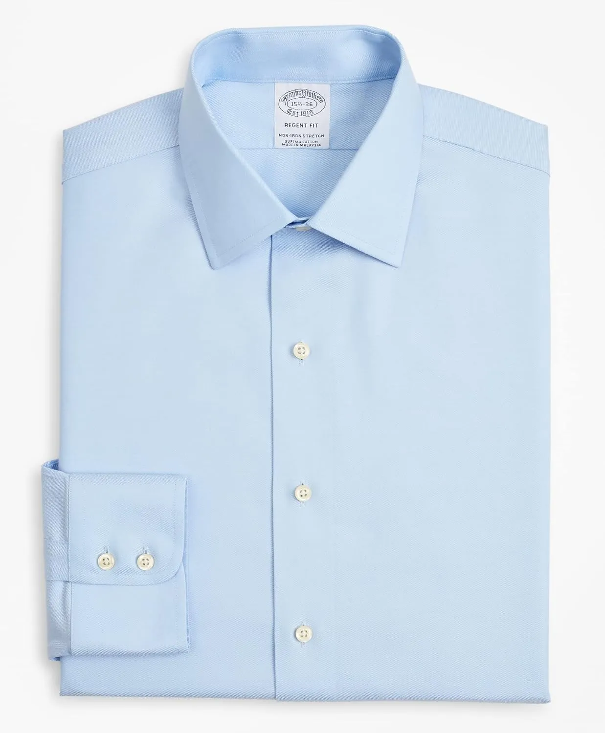 Brooks Brothers Men's Non-Iron Stretch Twill Solid Ainsley Spread Collar Dress Shirt