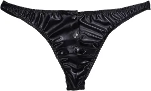 Button Front Thongs for Men Sexy PU Leather Underwear Bulge Pouch Bikini Stretch Breathable Jockstrap Low Waist Brief