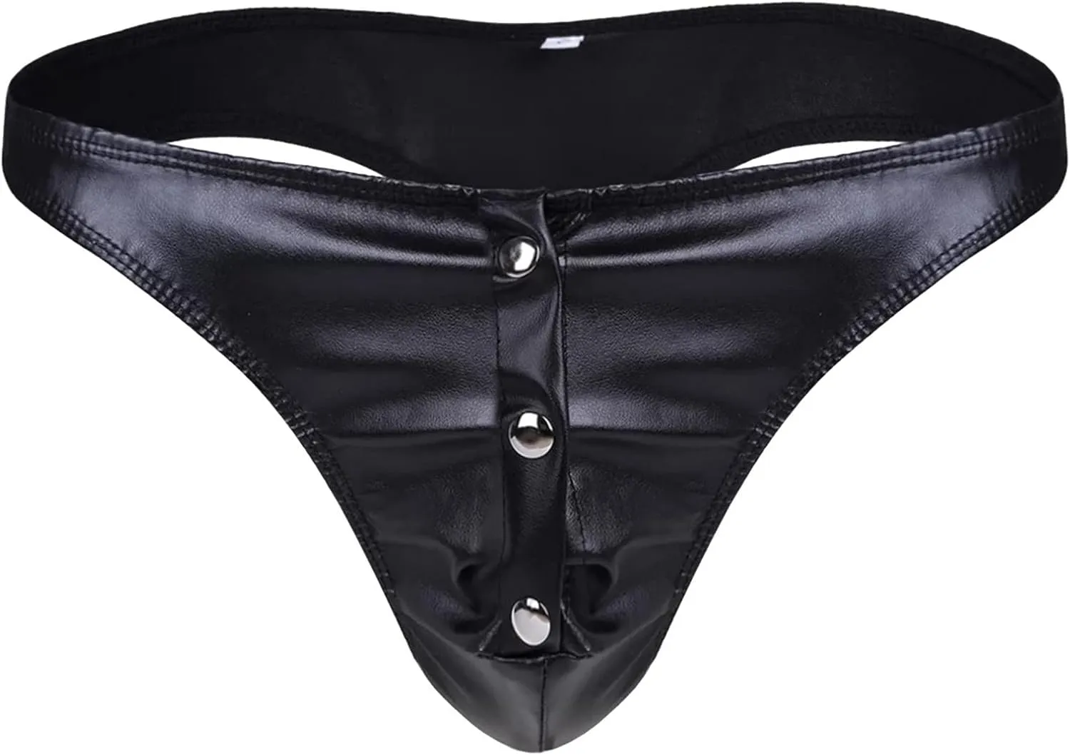 Button Front Thongs for Men Sexy PU Leather Underwear Bulge Pouch Bikini Stretch Breathable Jockstrap Low Waist Brief