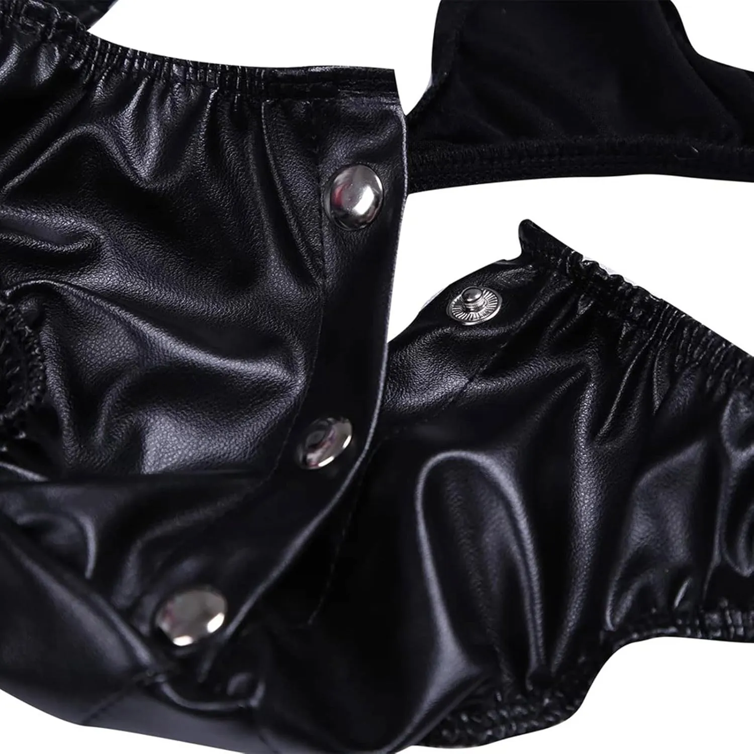 Button Front Thongs for Men Sexy PU Leather Underwear Bulge Pouch Bikini Stretch Breathable Jockstrap Low Waist Brief