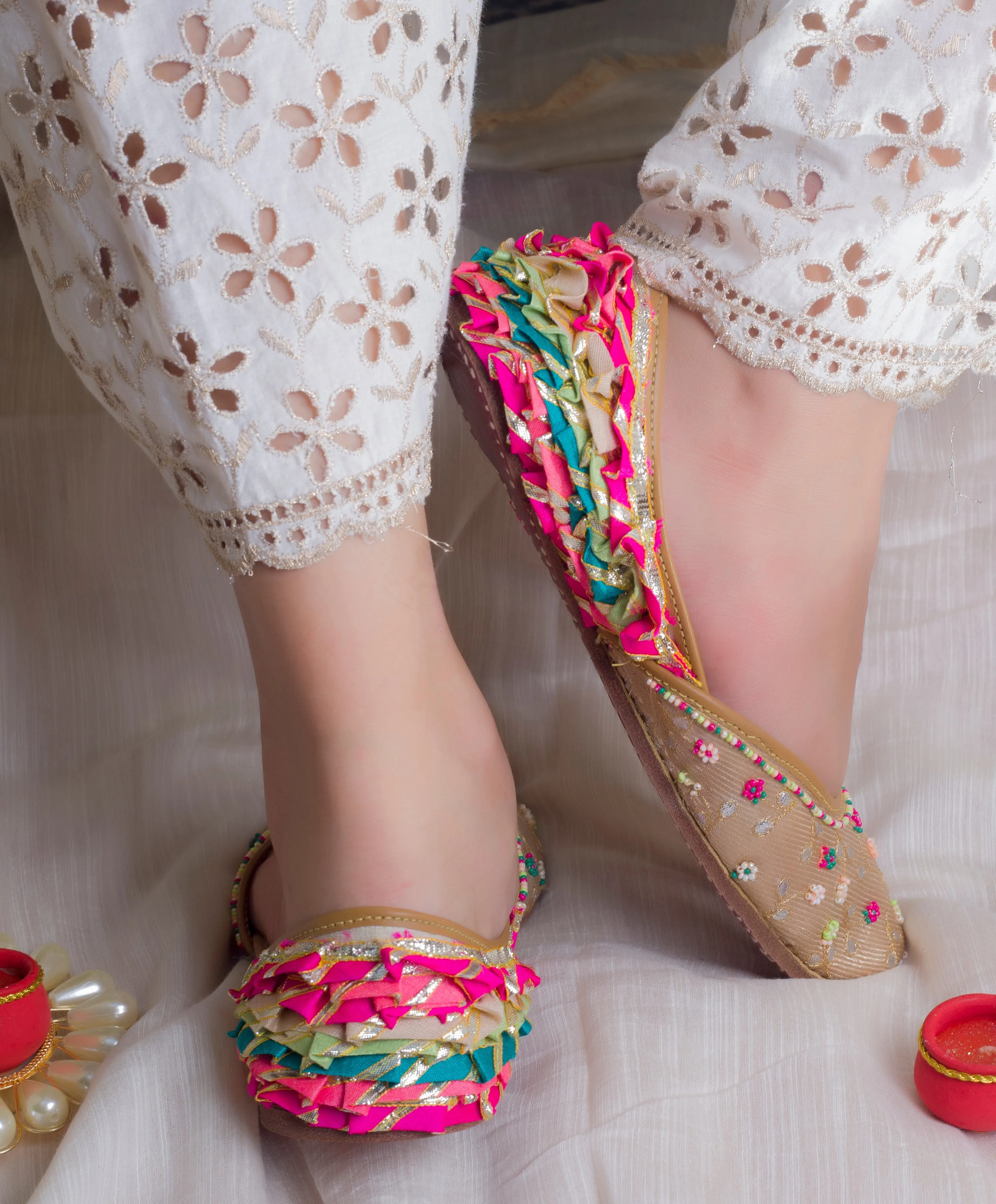 Champagne Gold Hand embroidered Juttis