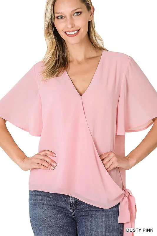 Chiffon V-Neck with Side Tie Top