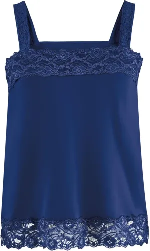 Collections Etc Versatile Solid Color Lace Trim Square Neckline Camisole Tank Top for Layering