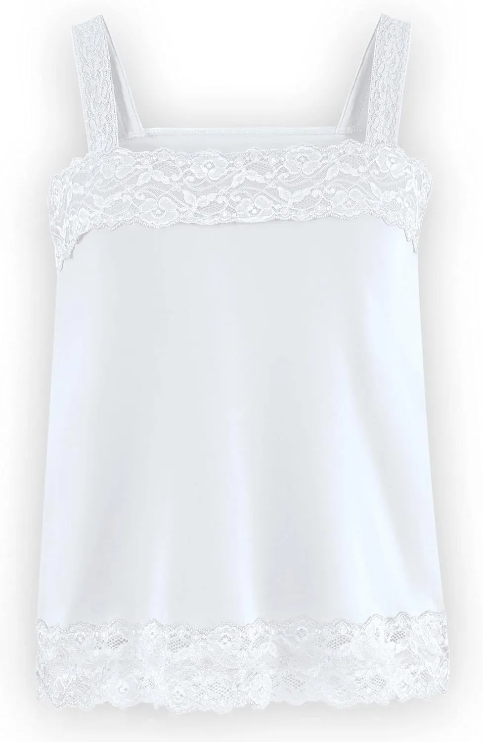Collections Etc Versatile Solid Color Lace Trim Square Neckline Camisole Tank Top for Layering