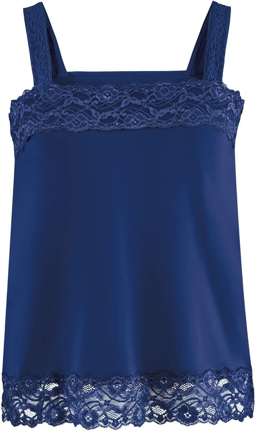 Collections Etc Versatile Solid Color Lace Trim Square Neckline Camisole Tank Top for Layering