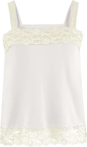 Collections Etc Versatile Solid Color Lace Trim Square Neckline Camisole Tank Top for Layering