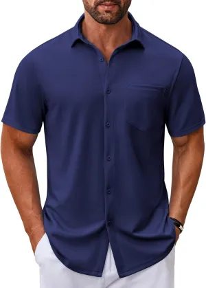 COOFANDY Mens Casual Button Down Shirt Untucked Short Sleeve Strech Wrinkle Free Dress Shirts