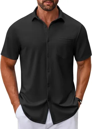 COOFANDY Mens Casual Button Down Shirt Untucked Short Sleeve Strech Wrinkle Free Dress Shirts