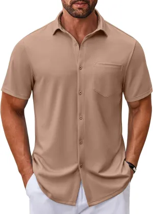 COOFANDY Mens Casual Button Down Shirt Untucked Short Sleeve Strech Wrinkle Free Dress Shirts