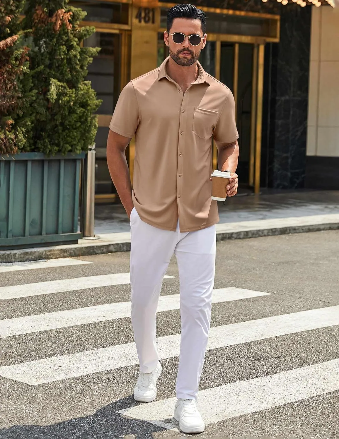 COOFANDY Mens Casual Button Down Shirt Untucked Short Sleeve Strech Wrinkle Free Dress Shirts