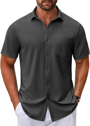 COOFANDY Mens Casual Button Down Shirt Untucked Short Sleeve Strech Wrinkle Free Dress Shirts