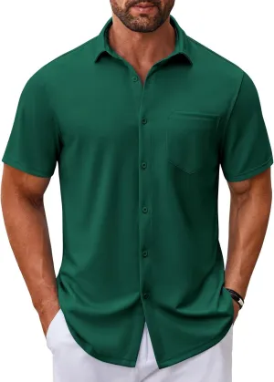COOFANDY Mens Casual Button Down Shirt Untucked Short Sleeve Strech Wrinkle Free Dress Shirts