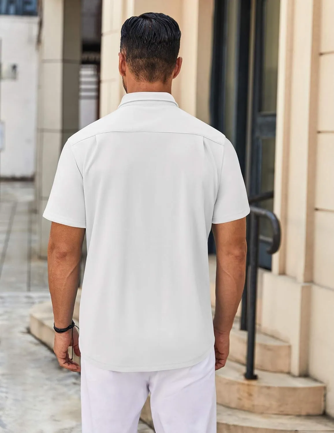 COOFANDY Mens Casual Button Down Shirt Untucked Short Sleeve Strech Wrinkle Free Dress Shirts