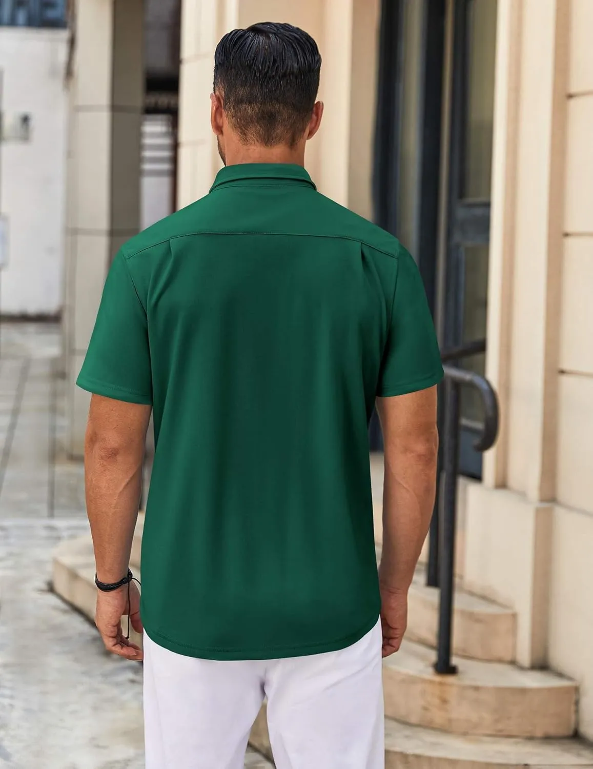 COOFANDY Mens Casual Button Down Shirt Untucked Short Sleeve Strech Wrinkle Free Dress Shirts