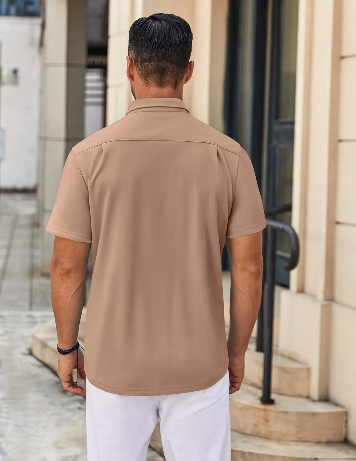 COOFANDY Mens Casual Button Down Shirt Untucked Short Sleeve Strech Wrinkle Free Dress Shirts