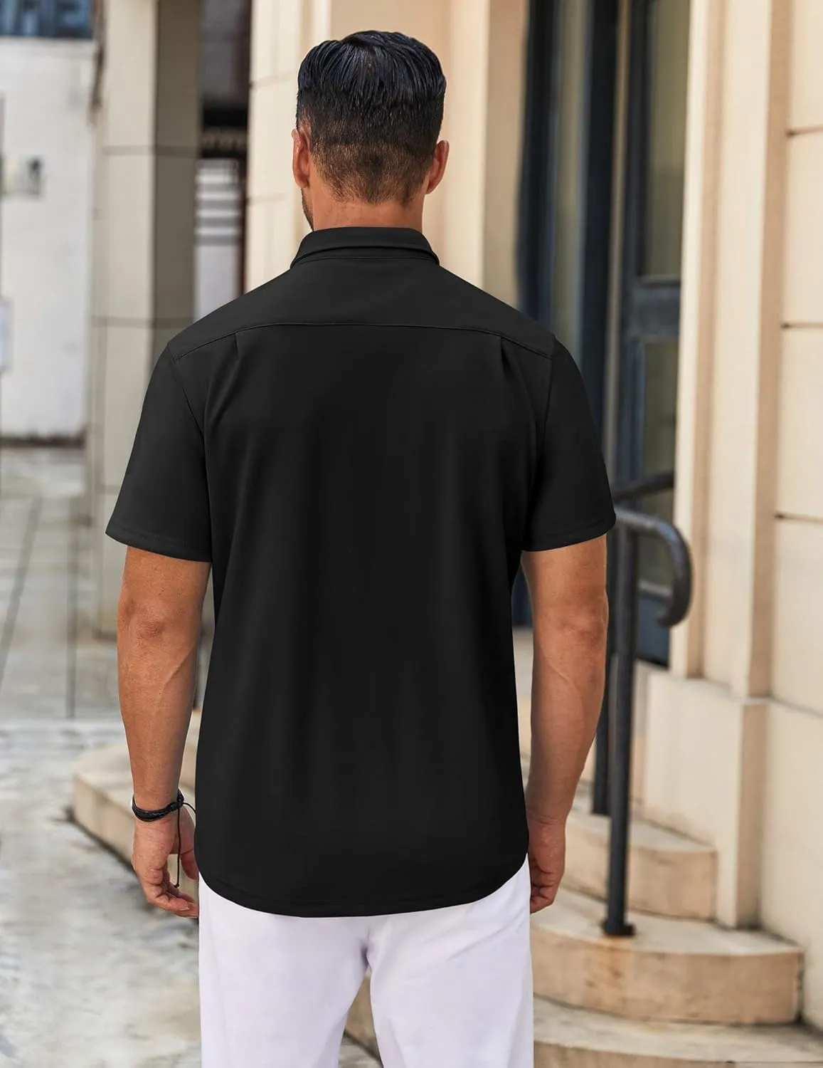 COOFANDY Mens Casual Button Down Shirt Untucked Short Sleeve Strech Wrinkle Free Dress Shirts