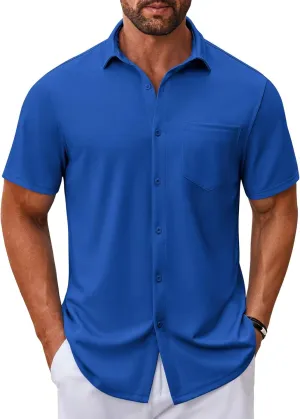 COOFANDY Mens Casual Button Down Shirt Untucked Short Sleeve Strech Wrinkle Free Dress Shirts