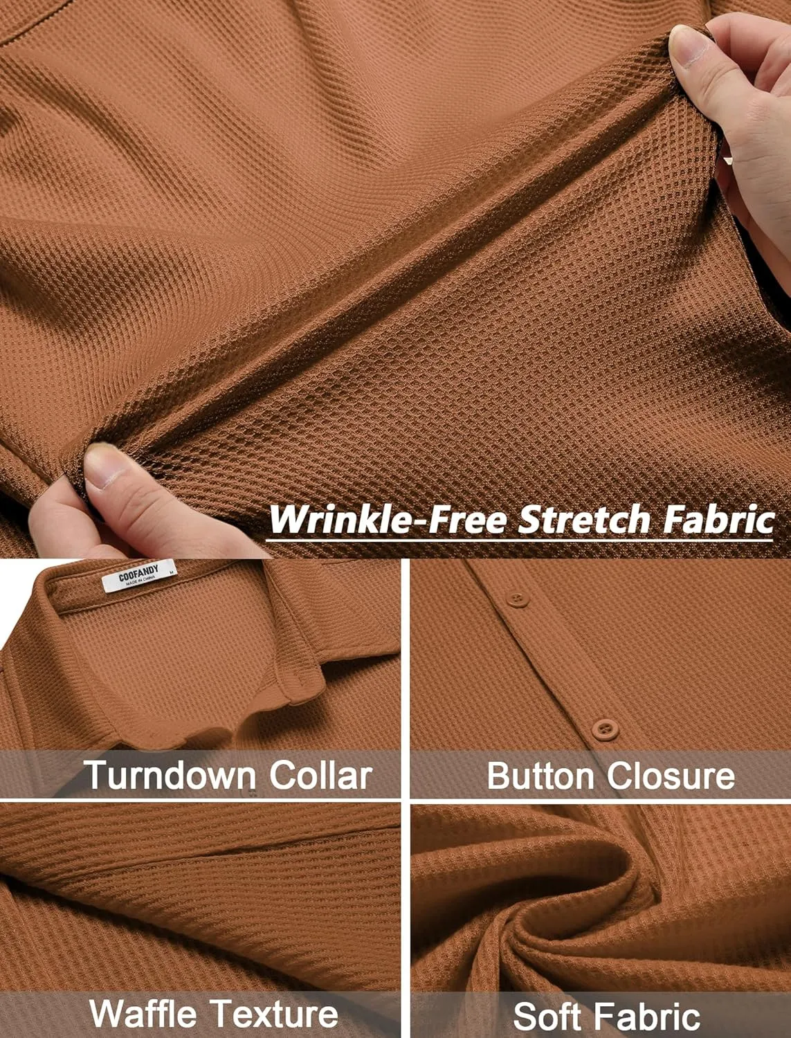 COOFANDY Men's Casual Shirts Short Sleeve Waffle Knit Button Down Shirt Wrinkle Free Summer Beach Tops
