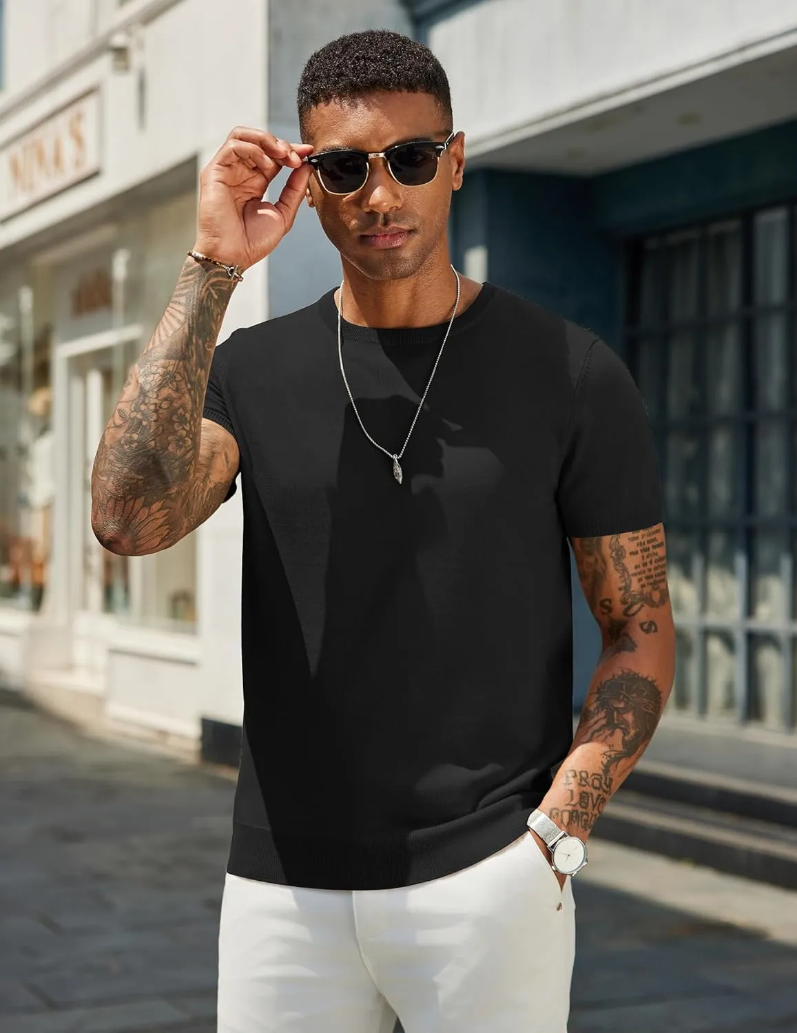 COOFANDY Men's Crewneck Sweater Short Sleeve Knit Pullover Casual Basic Tops Classic Fashion Tees