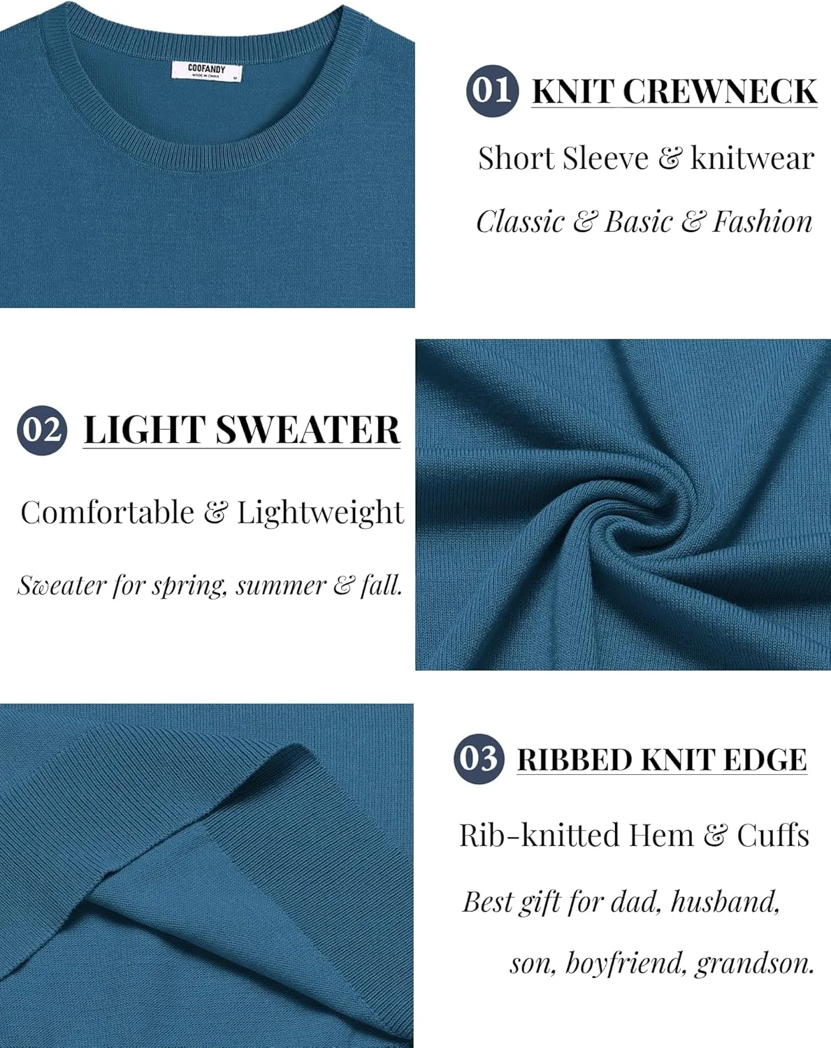 COOFANDY Men's Crewneck Sweater Short Sleeve Knit Pullover Casual Basic Tops Classic Fashion Tees