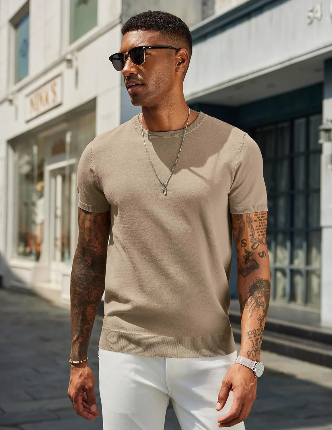 COOFANDY Men's Crewneck Sweater Short Sleeve Knit Pullover Casual Basic Tops Classic Fashion Tees
