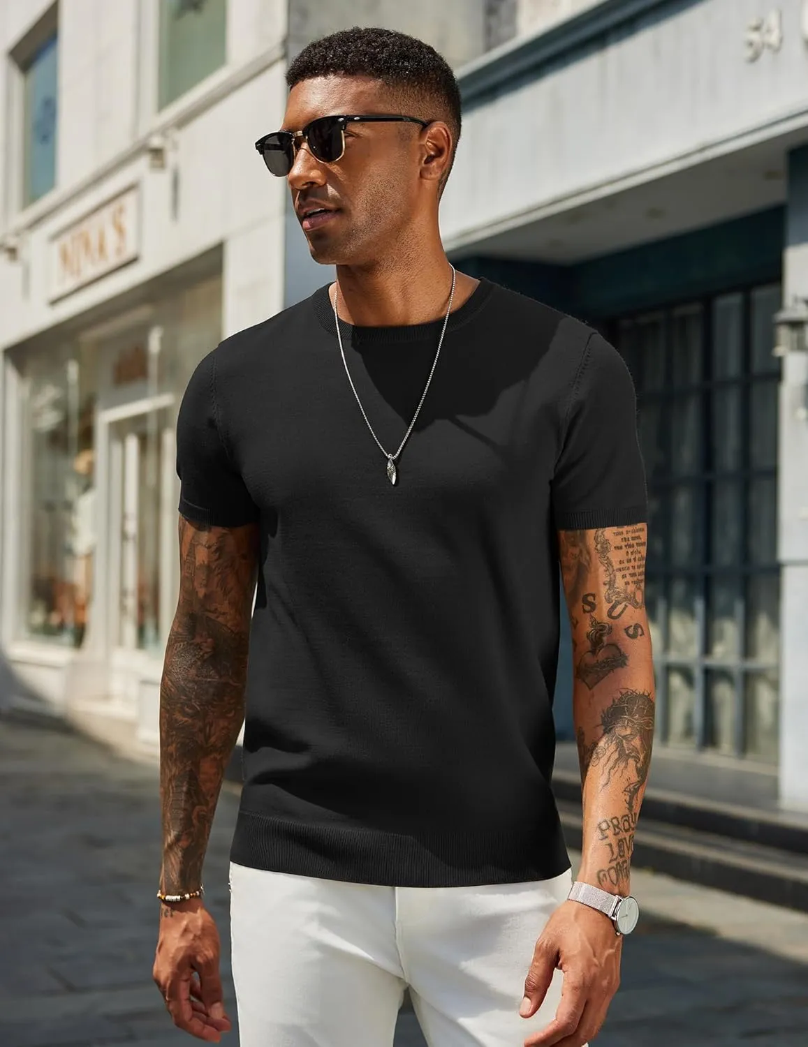 COOFANDY Men's Crewneck Sweater Short Sleeve Knit Pullover Casual Basic Tops Classic Fashion Tees