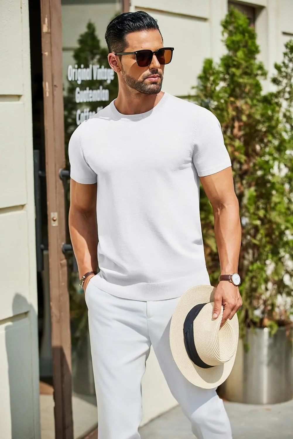 COOFANDY Men's Crewneck Sweater Short Sleeve Knit Pullover Casual Basic Tops Classic Fashion Tees